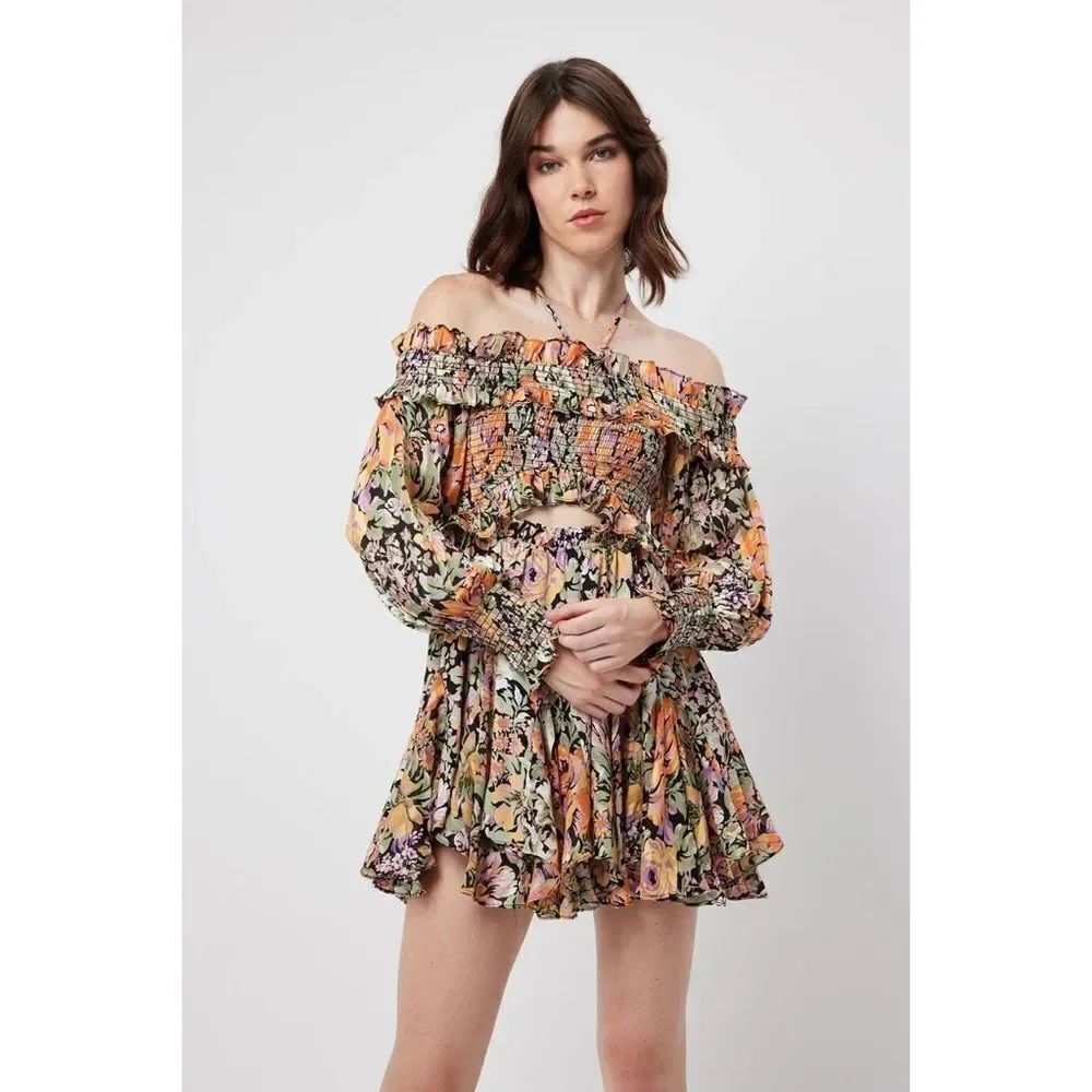 NWT Elliatt Mosaic Ruched Off-Shoulder mini dress size XS